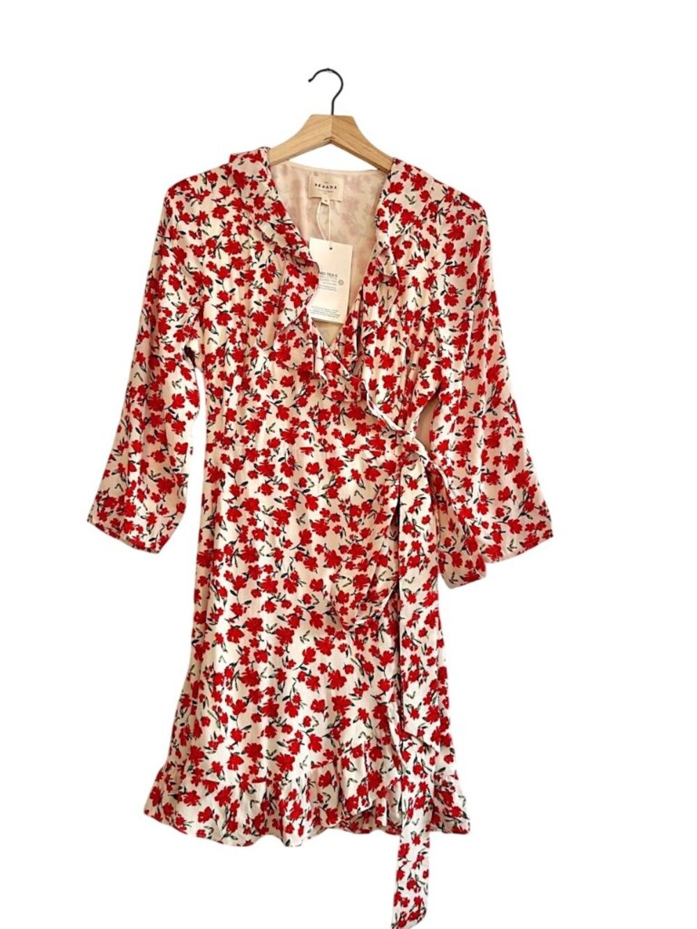 Sézane Asianne Fleurs Corail Floral Wrap Dress NWT EU 38 US 6